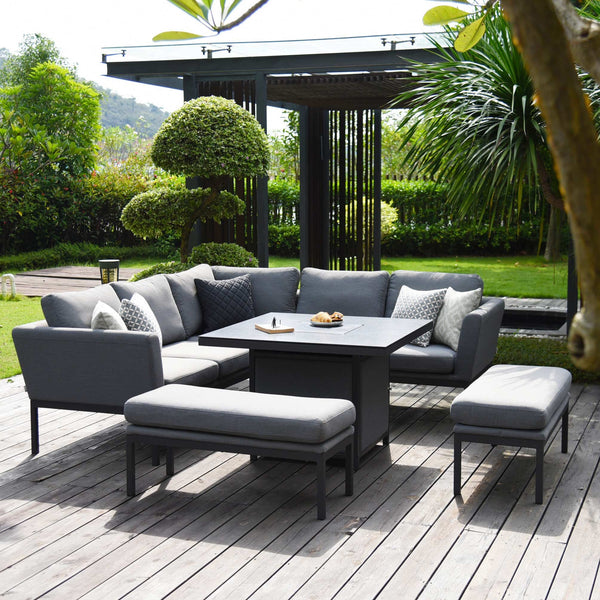 Antalya Charcoal Grey Square Corner Dining Set With Fire Pit Table Furniture 