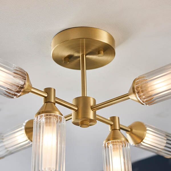 Apollo Gold & Glass Semi Flush Ceiling Light Lighting