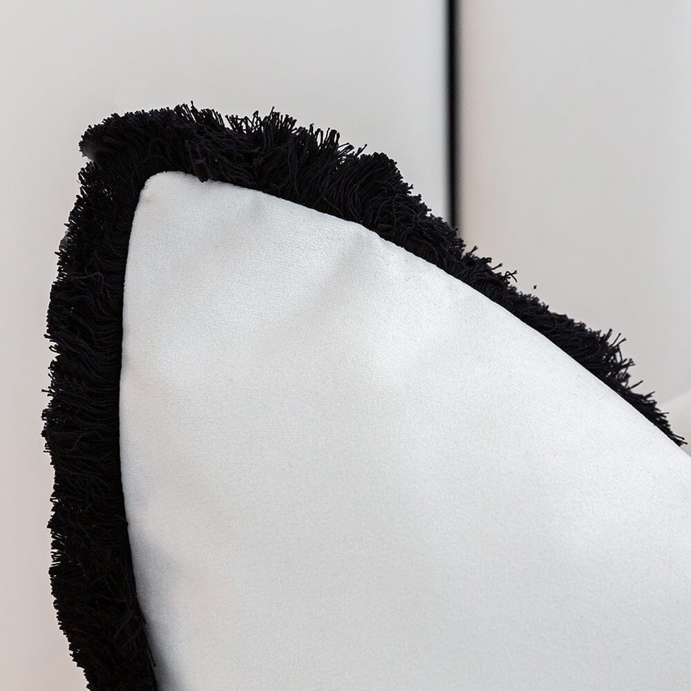 Ari Cream Velvet Bolster Cushion with Black Fringe Detail - 60x40cm Cushion