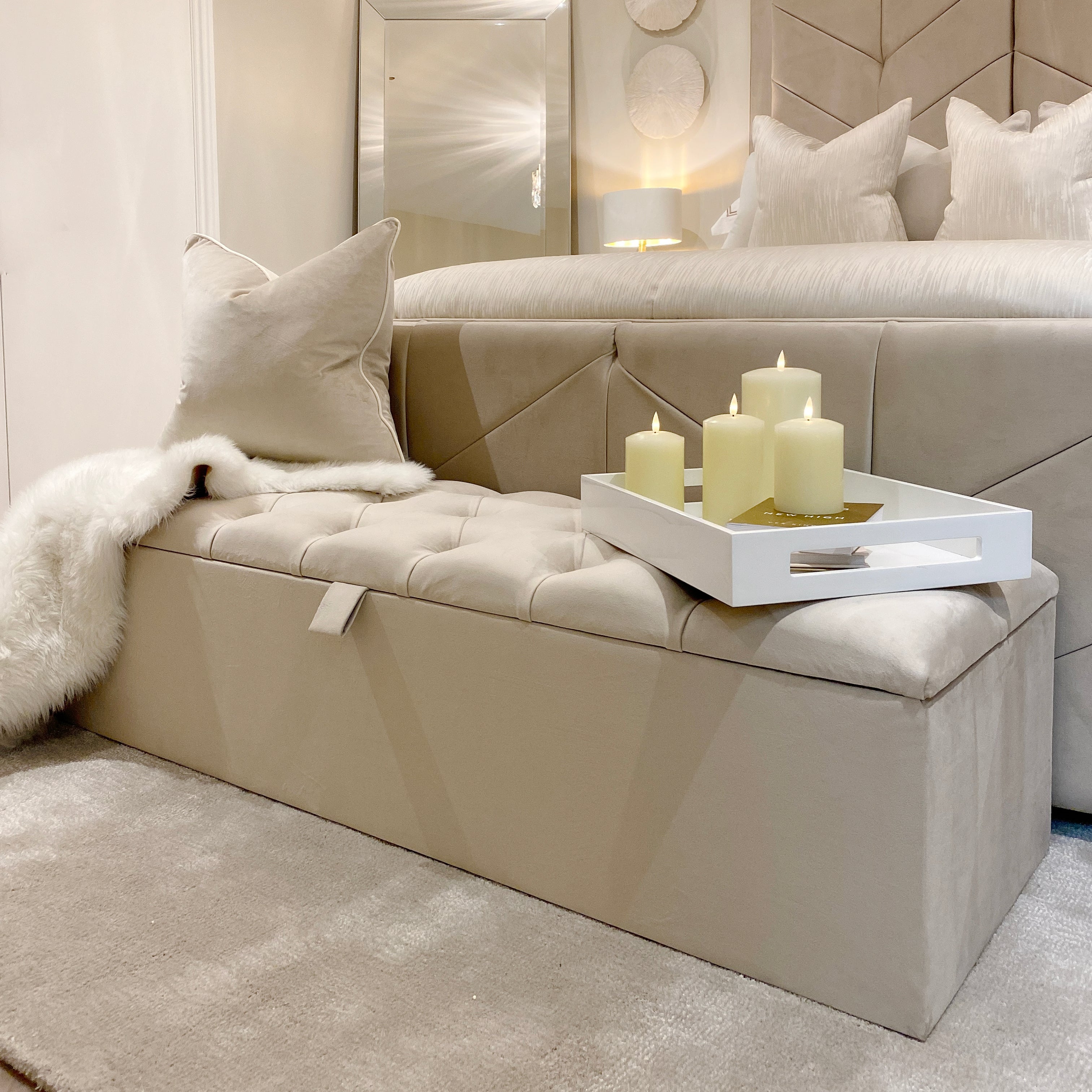 Belvoir Cream Buttoned Ottoman Box Furniture