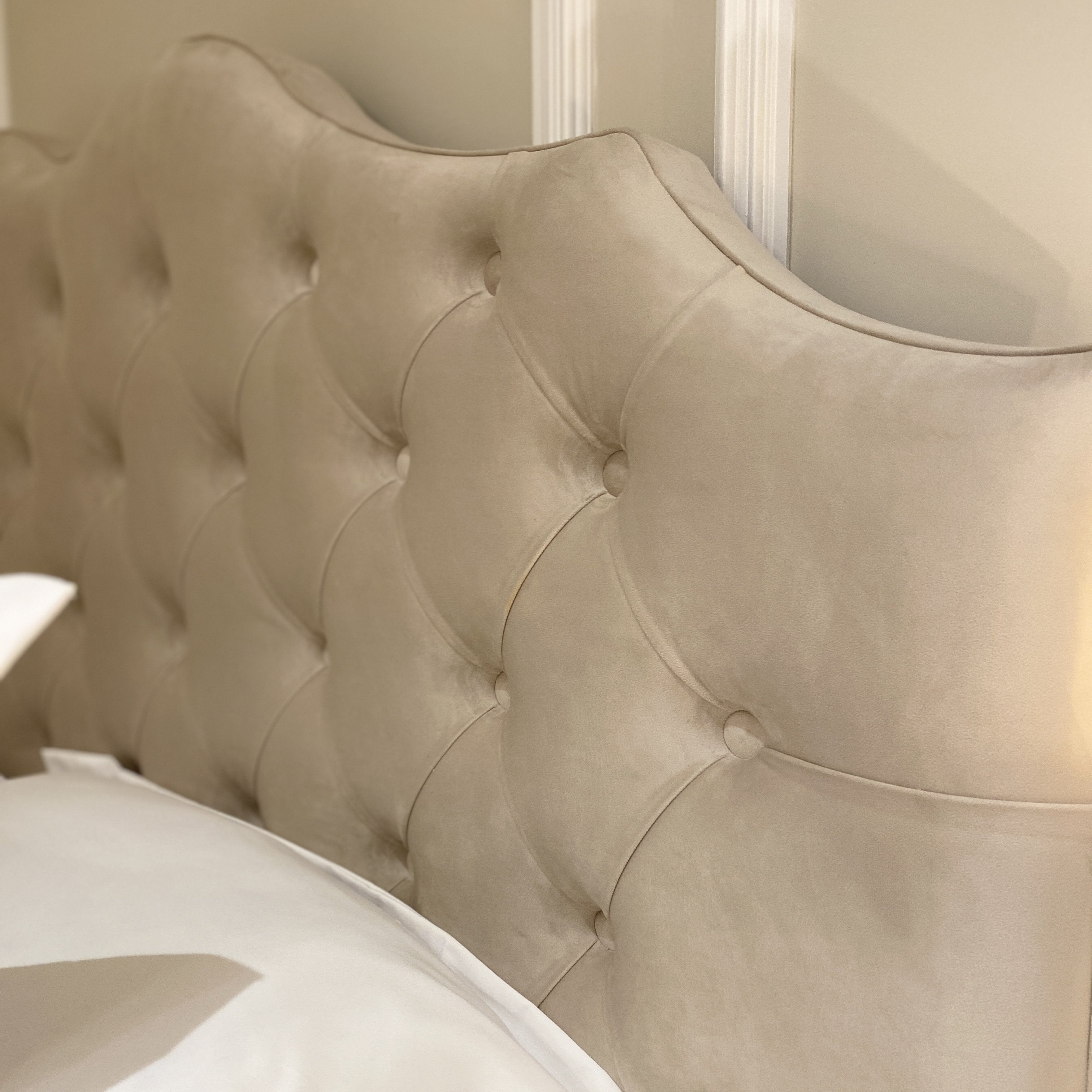Belvoir Cream Luxury Curved Velvet Bed Bed