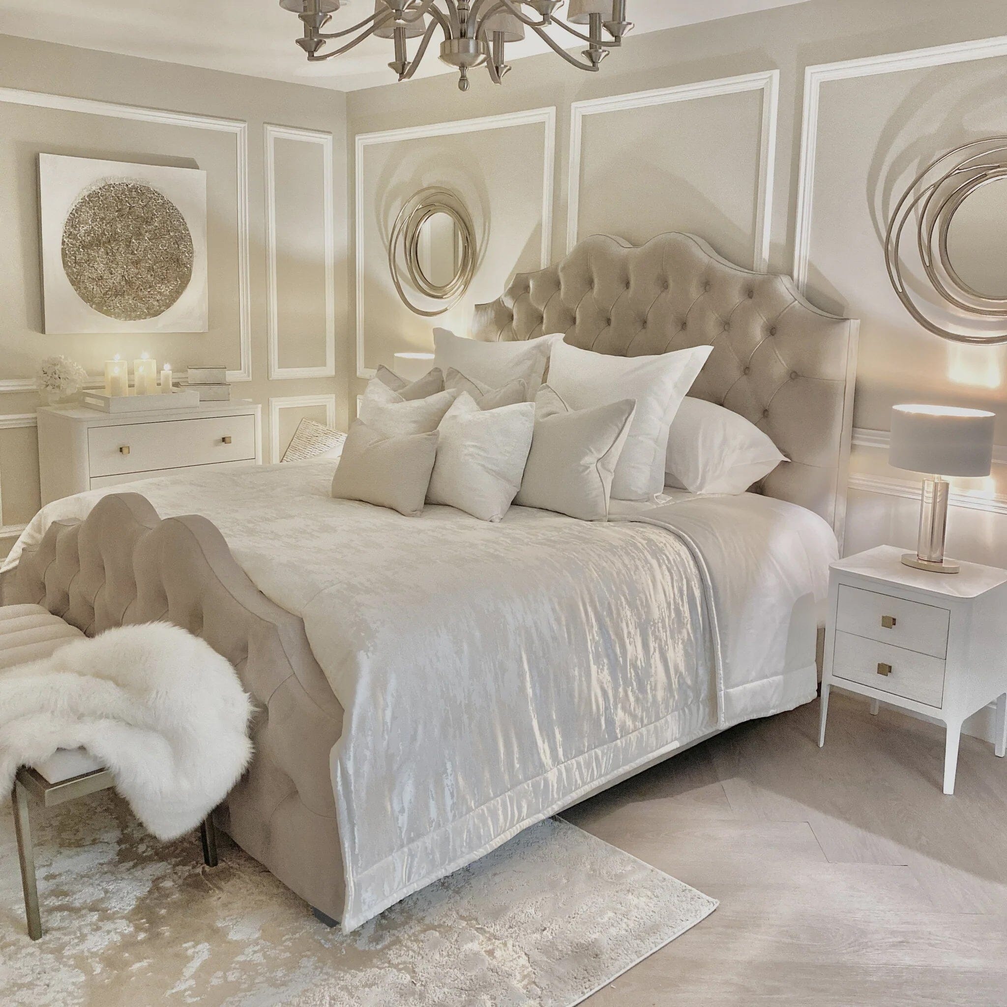 Belvoir Pebble Luxury Curved Velvet Bed Made to Order Bed