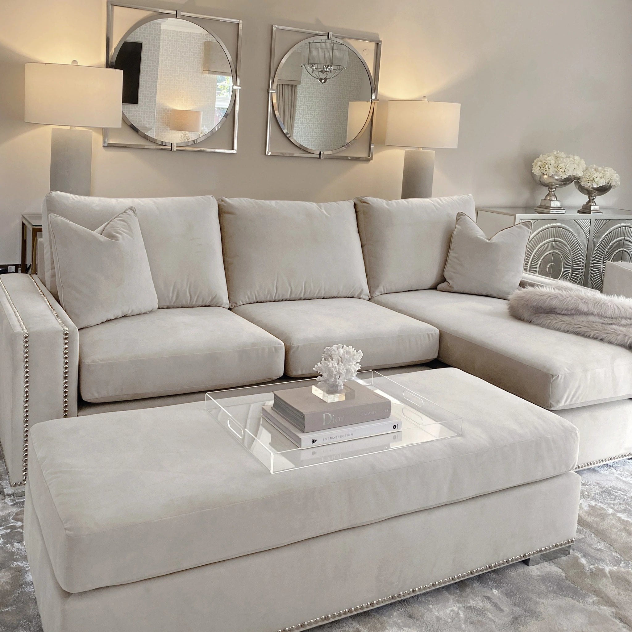Velvet cream hot sale sofa