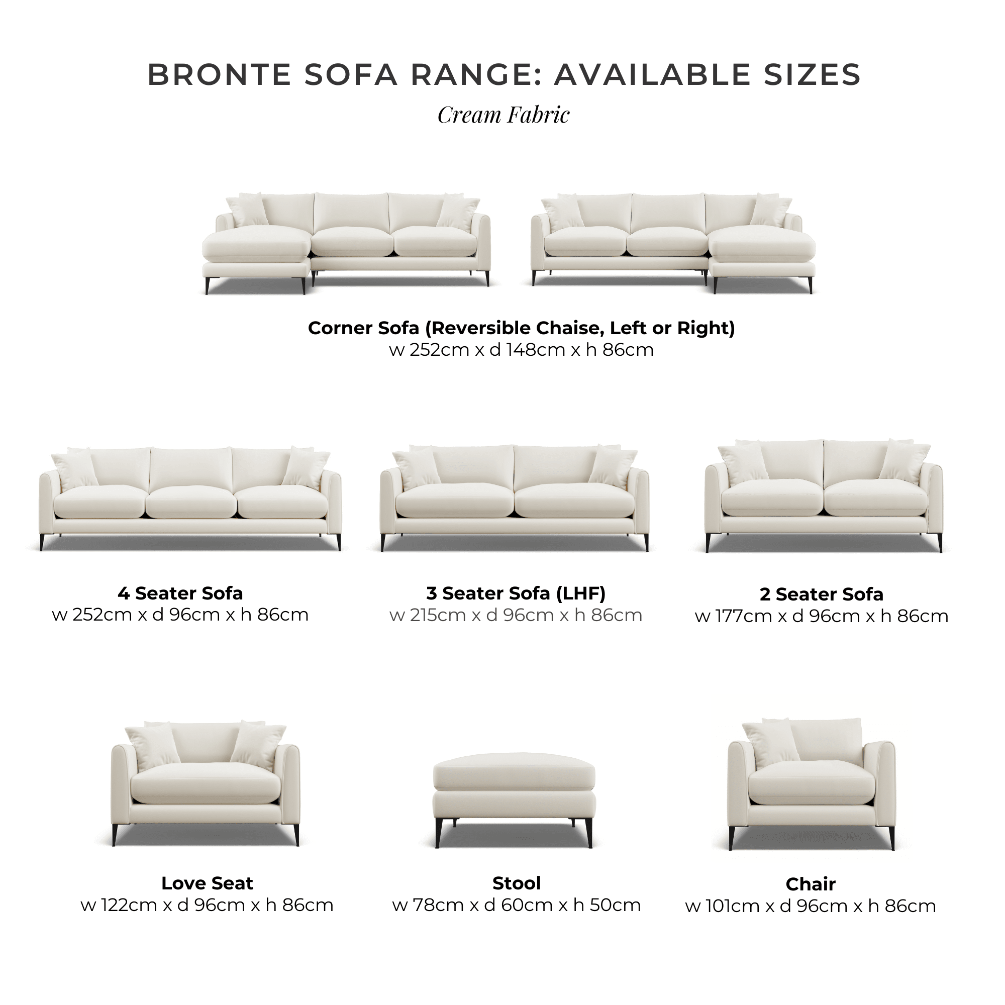 Bronte Cream Velvet Sofa Range With Black Metal Leg