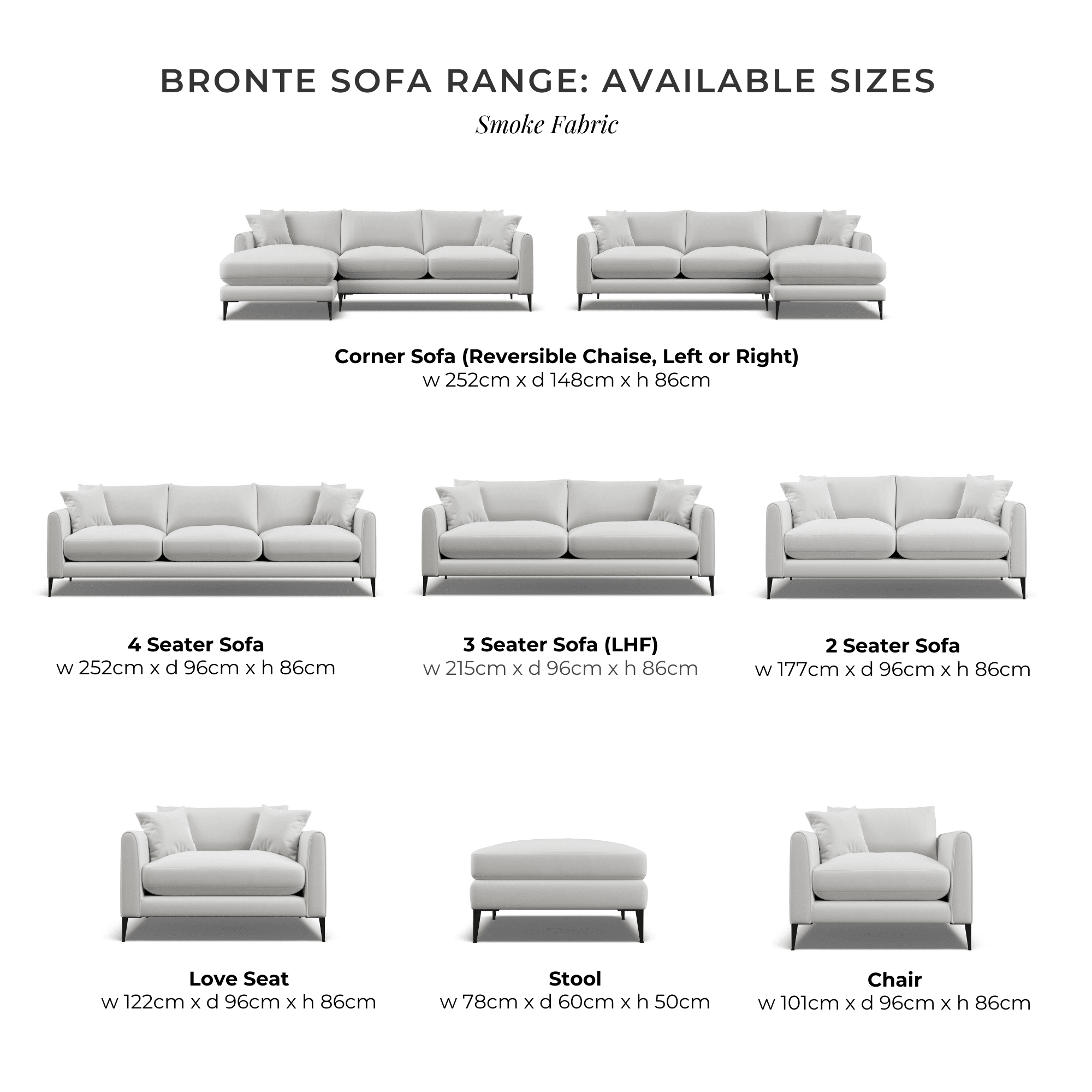 Bronte Smoke Grey Velvet 3 Seater Sofa