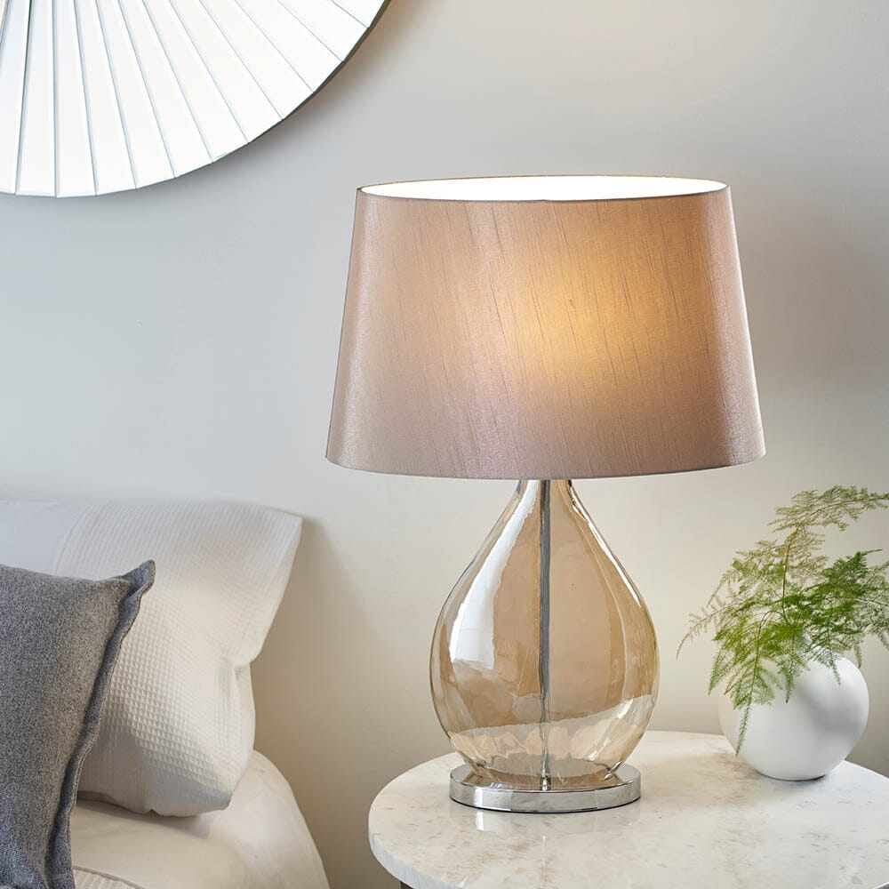 Diondra Gold Tinted Glass Table Lamp with Mink Faux Silk Shade Lighting