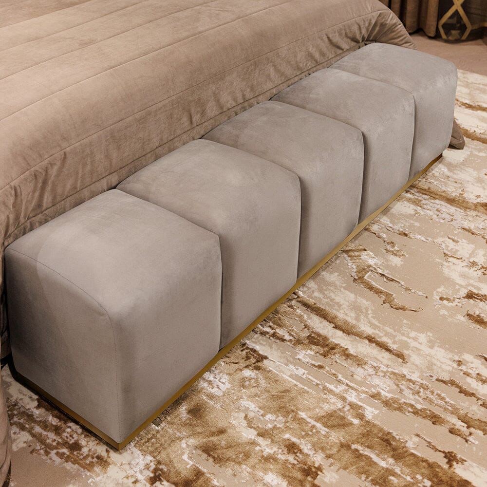 Dove Grey Luxury Velvet & Gold Upholstered Bench Made to Order Bench