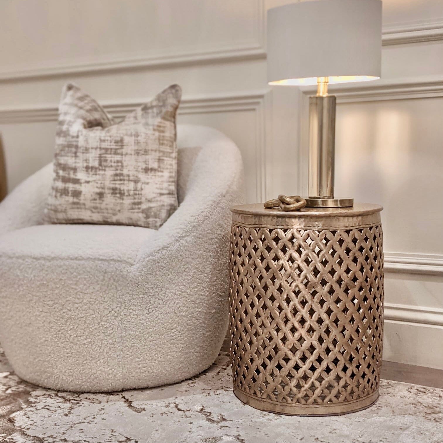 Duvali Gold Round Side Table End and Side Table