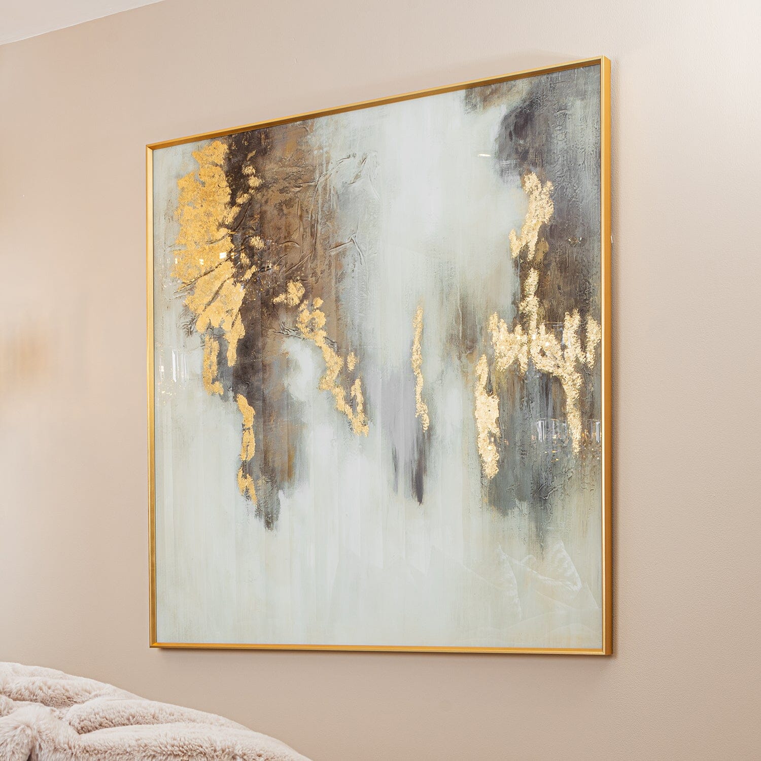 Estela Metallic Gold Abstract Glass Print Art