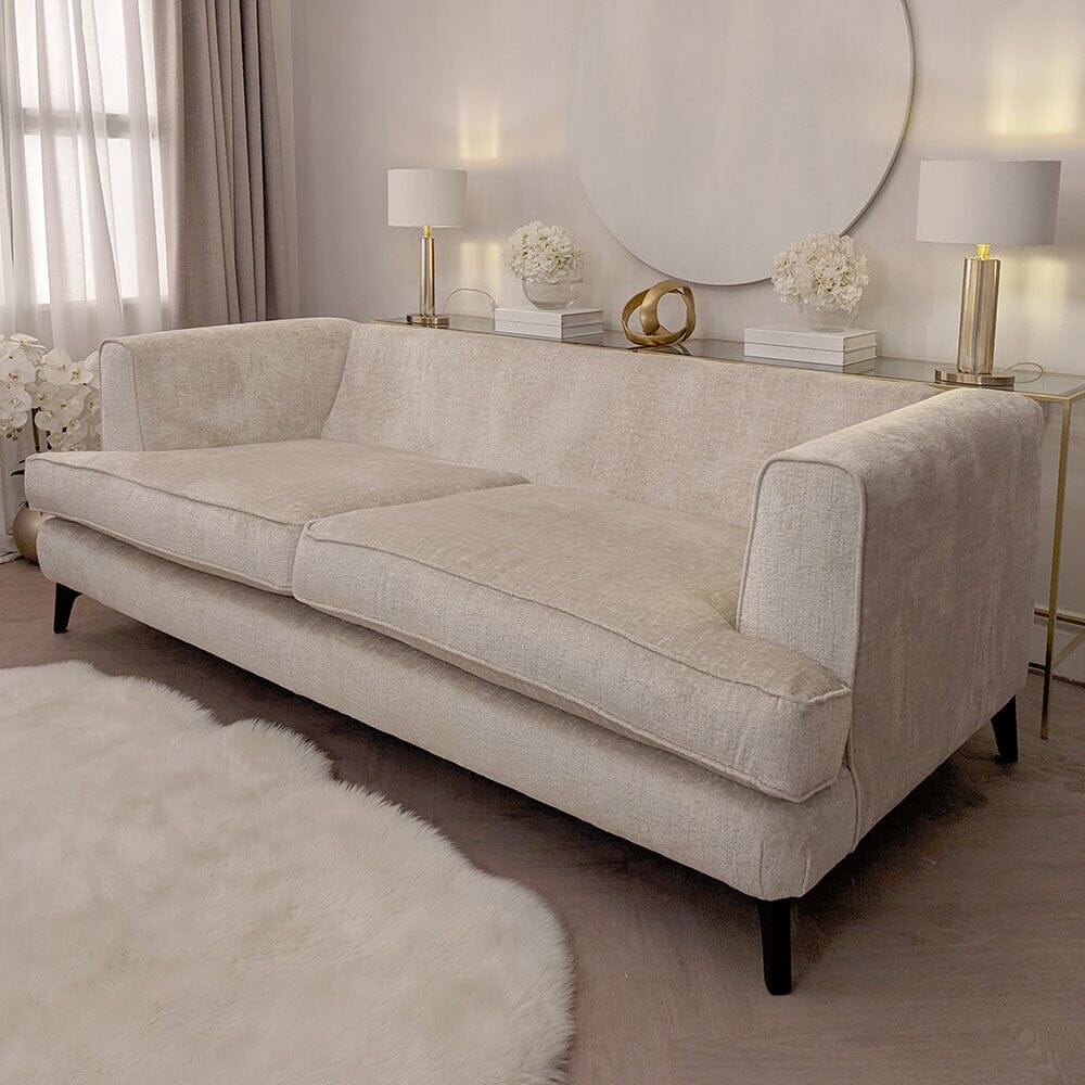 Gisele Oyster Textured Chenille, Pillowback Sofa Range With Walnut Legs