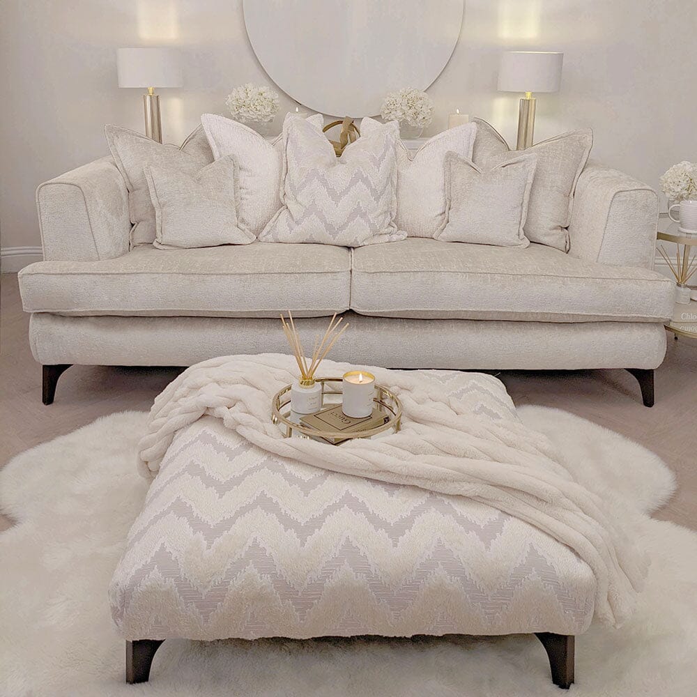 Gisele Oyster Textured Chenille, Pillowback Sofa Range With Walnut Legs