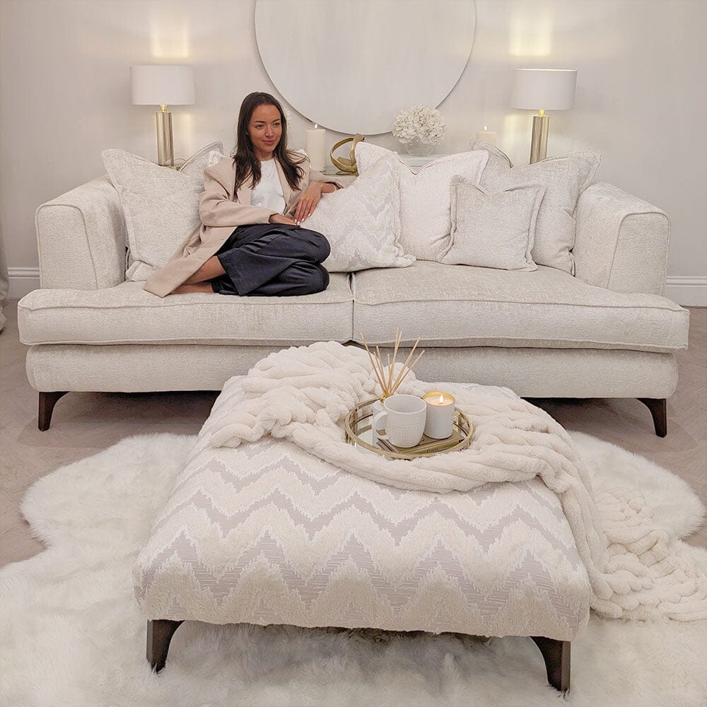Gisele Oyster Textured Chenille, Pillowback Sofa Range With Walnut Legs