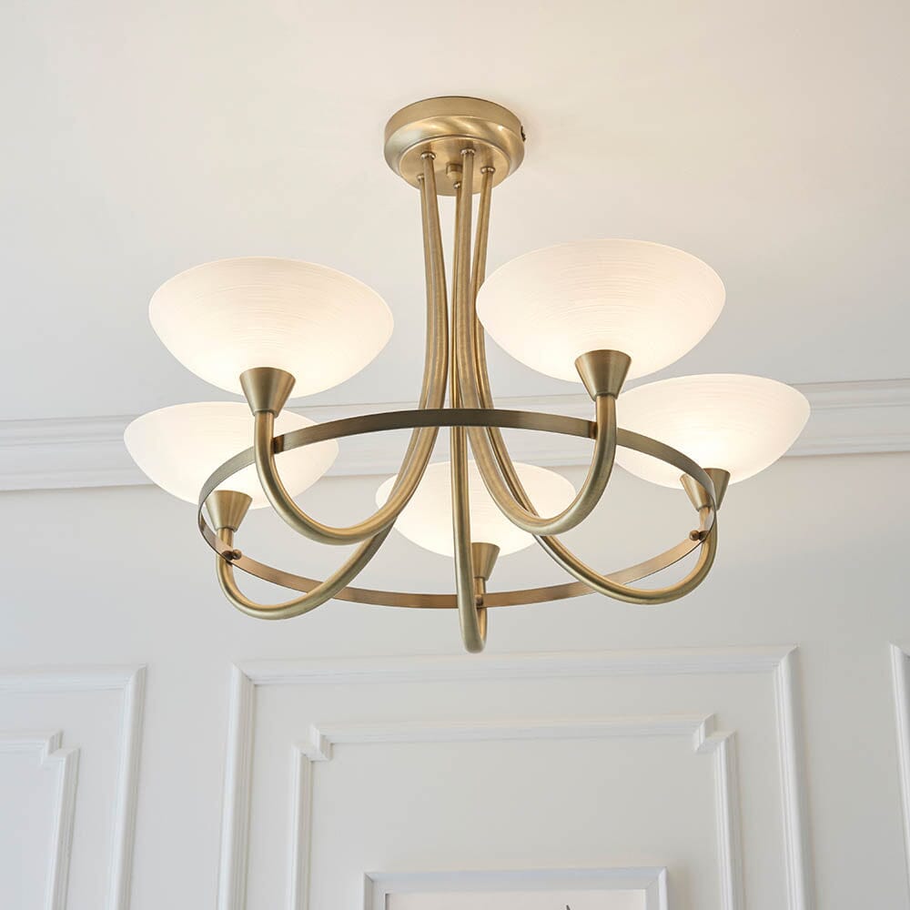 Harrogate Antique Brass 5 Light Semi Flush Ceiling Light Lighting