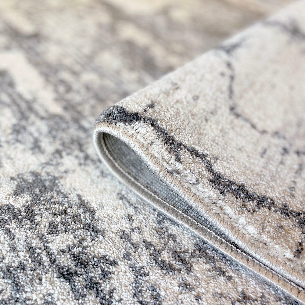 Helios Cream & Grey Marble Effect Abstract Rug Rug