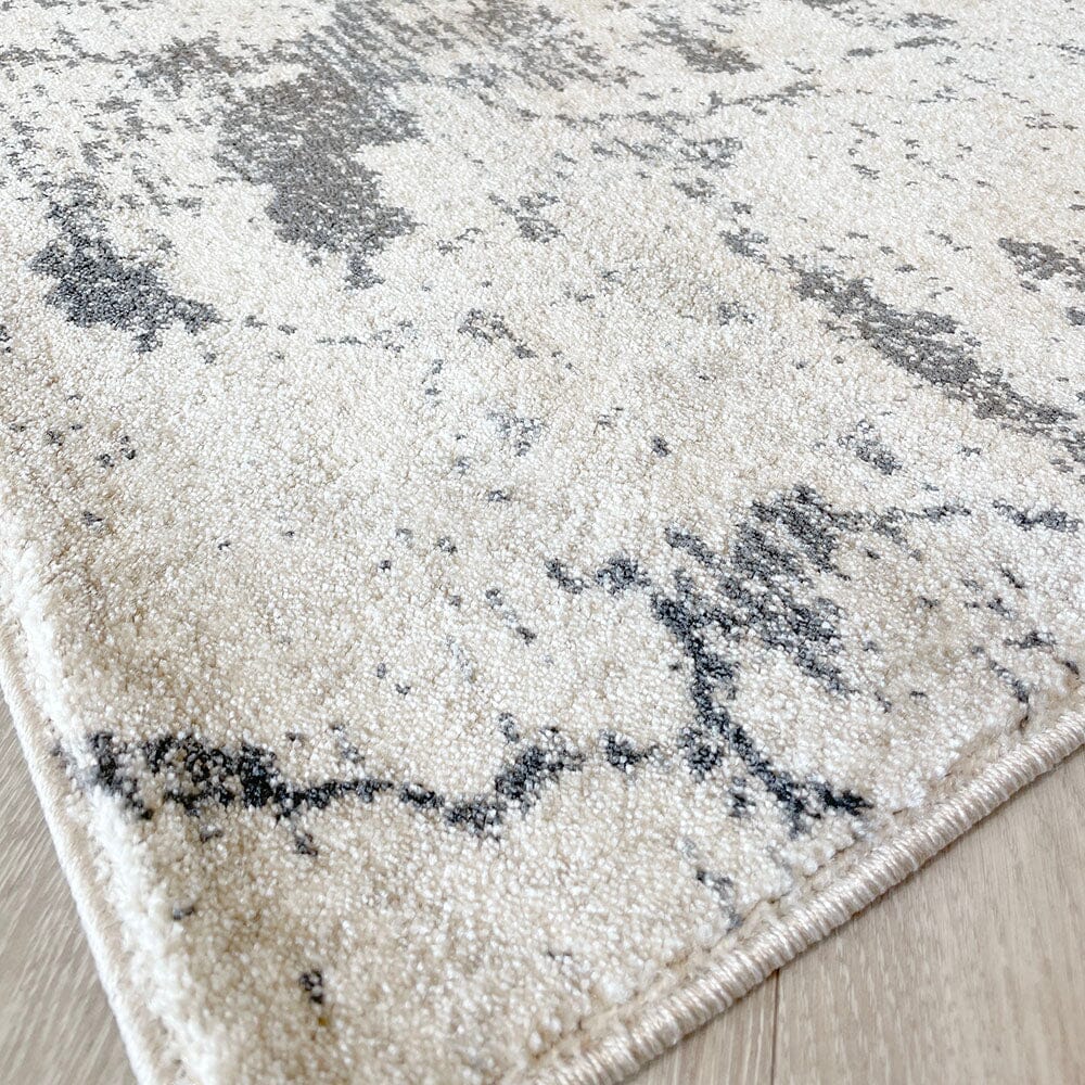 Helios Cream & Grey Marble Effect Abstract Rug Rug