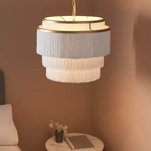 Jessamine Gold & White Fringed Pendant Ceiling Light Lighting