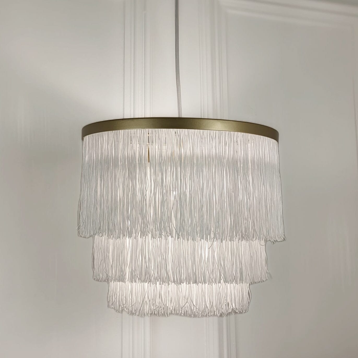 Jessamine Gold & White Medium Fringed Pendant Ceiling Light Lighting