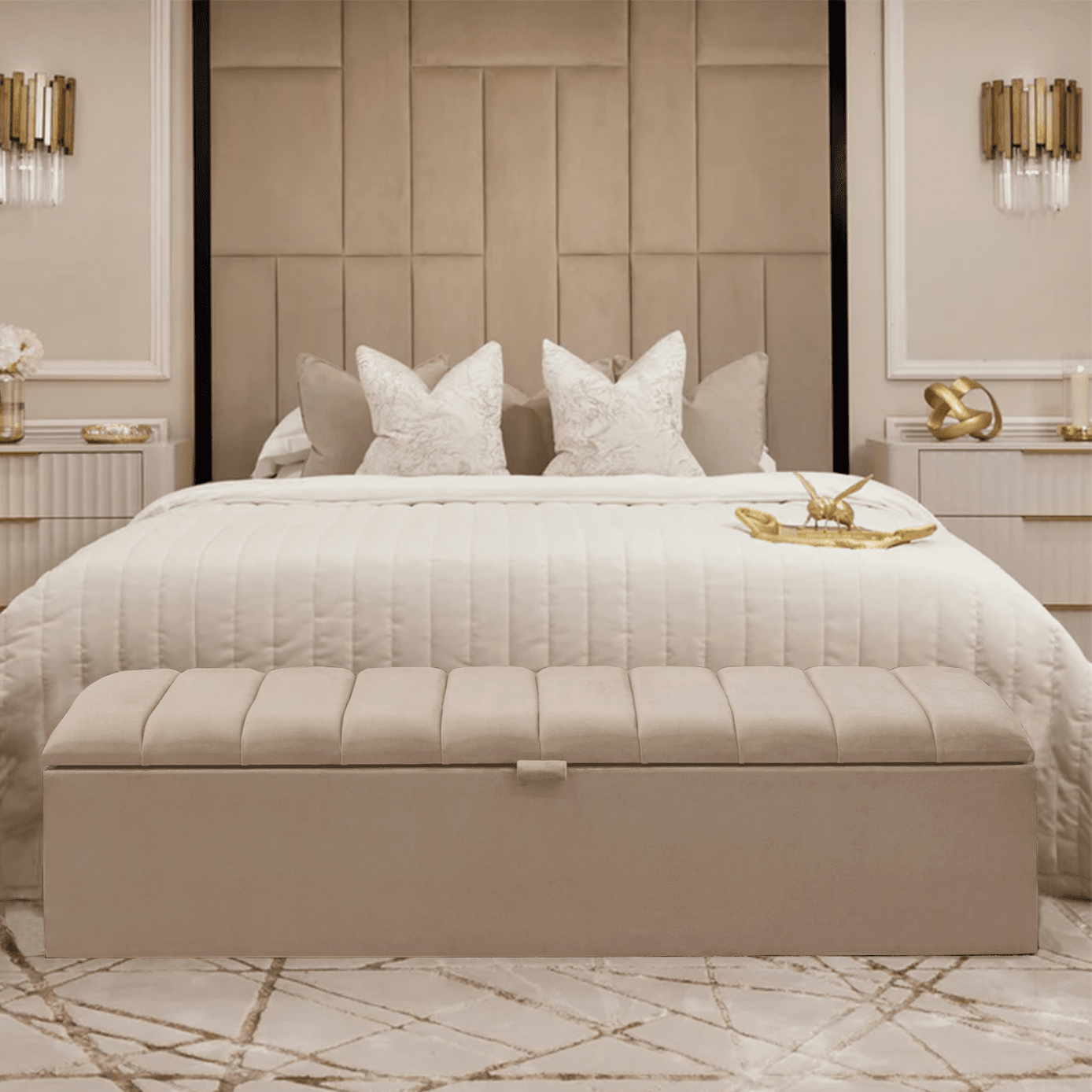 Kensington Mink Panelled Ottoman Box Furniture