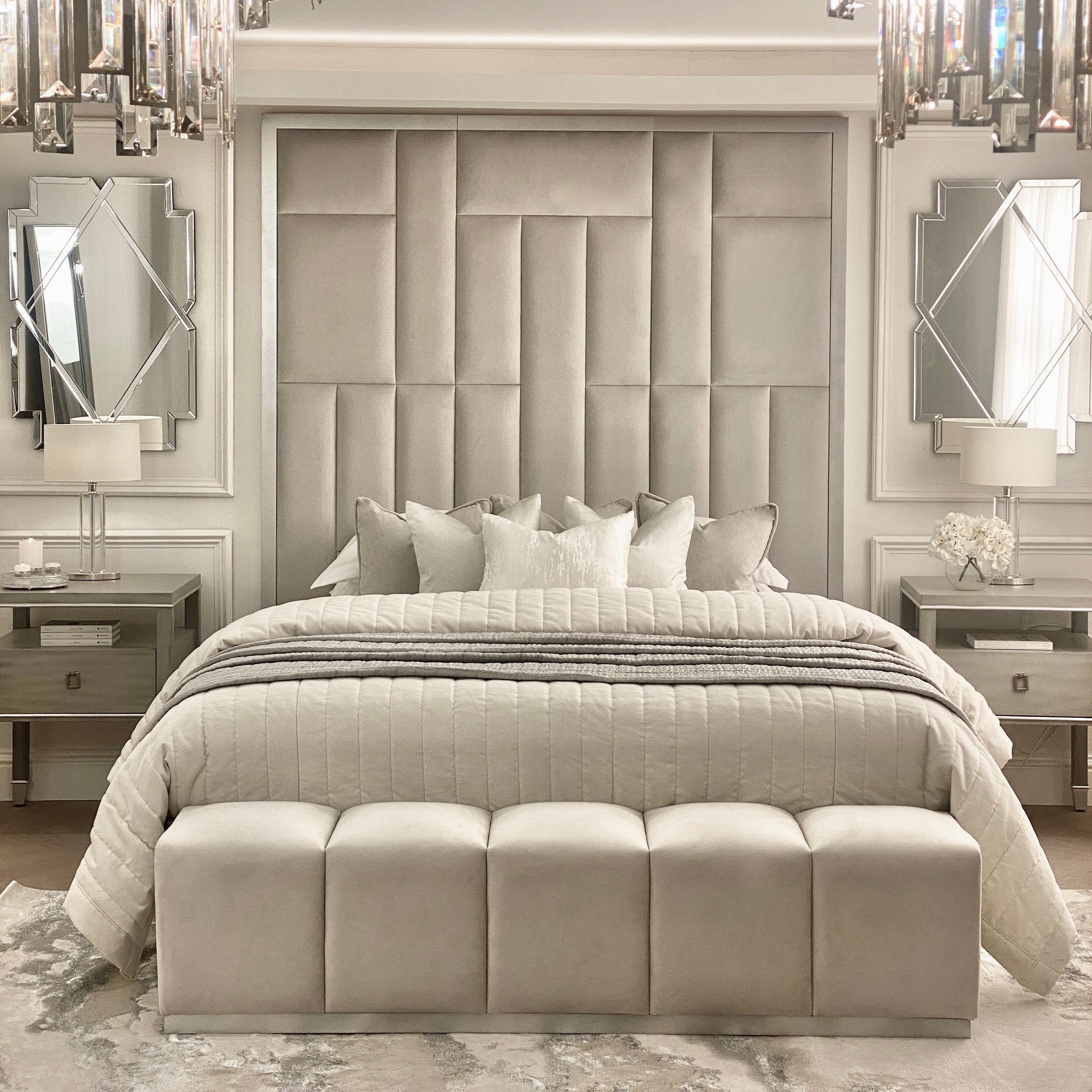 Kensington Smoke Grey & Silver Premium Abstract Headboard Headboard