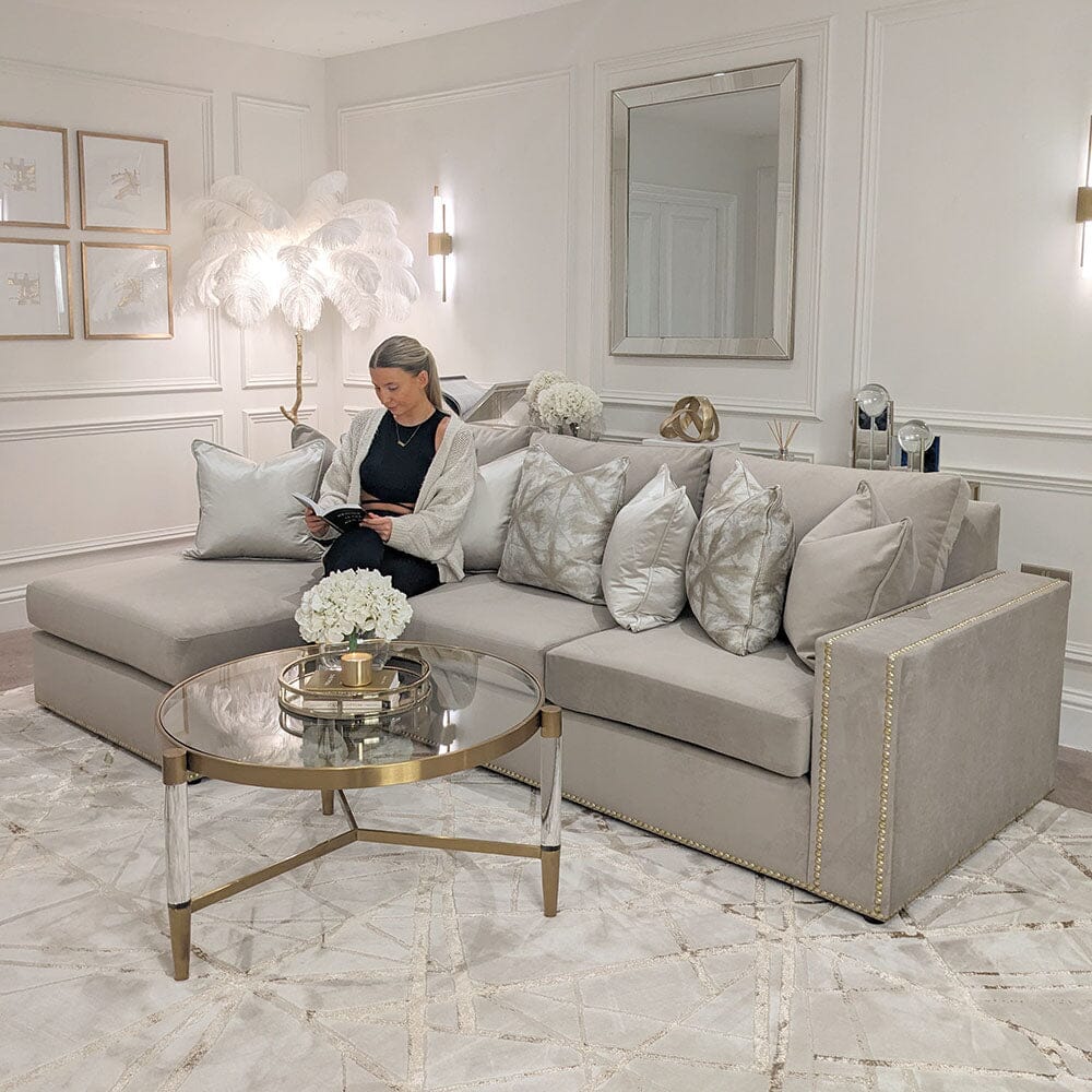 Kiara Mink Velvet Sofa Collection With Brass Studs