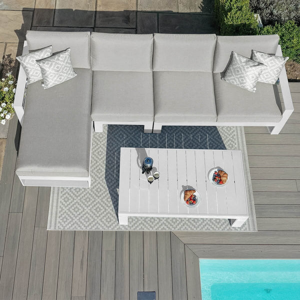 Larnaca White Aluminium Chaise Sofa Set With Coffee Table Furniture 