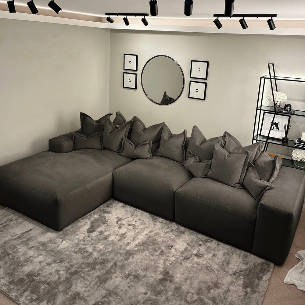 Lenox Shadow Grey Velvet Pillow Back Sofa Range Made to Order Sofa