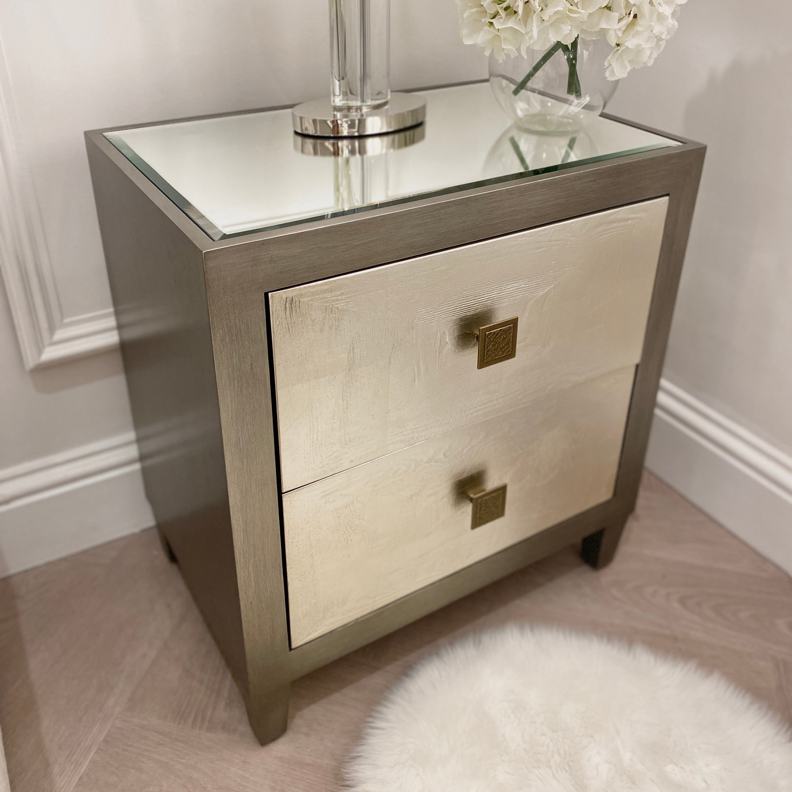 Lockett Premium Silver & Bronze Bedside Table End and Side Table