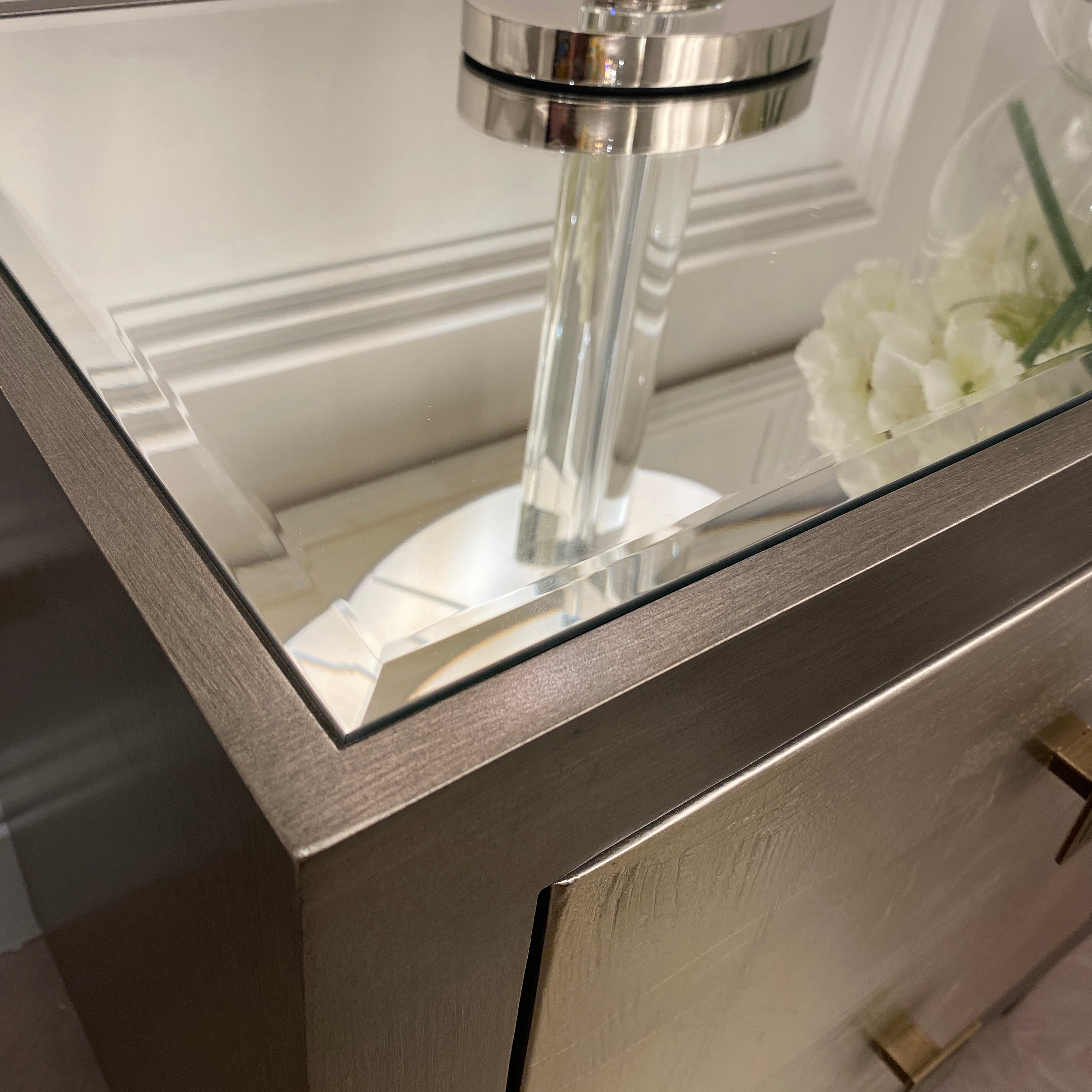 Lockett Premium Silver & Bronze Bedside Table End and Side Table