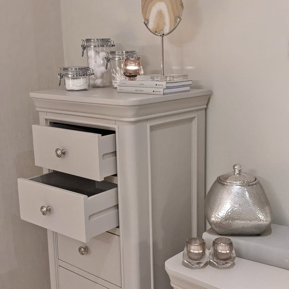Louvre Taupe Wooden 5 Drawer Tall Chest Furniture
