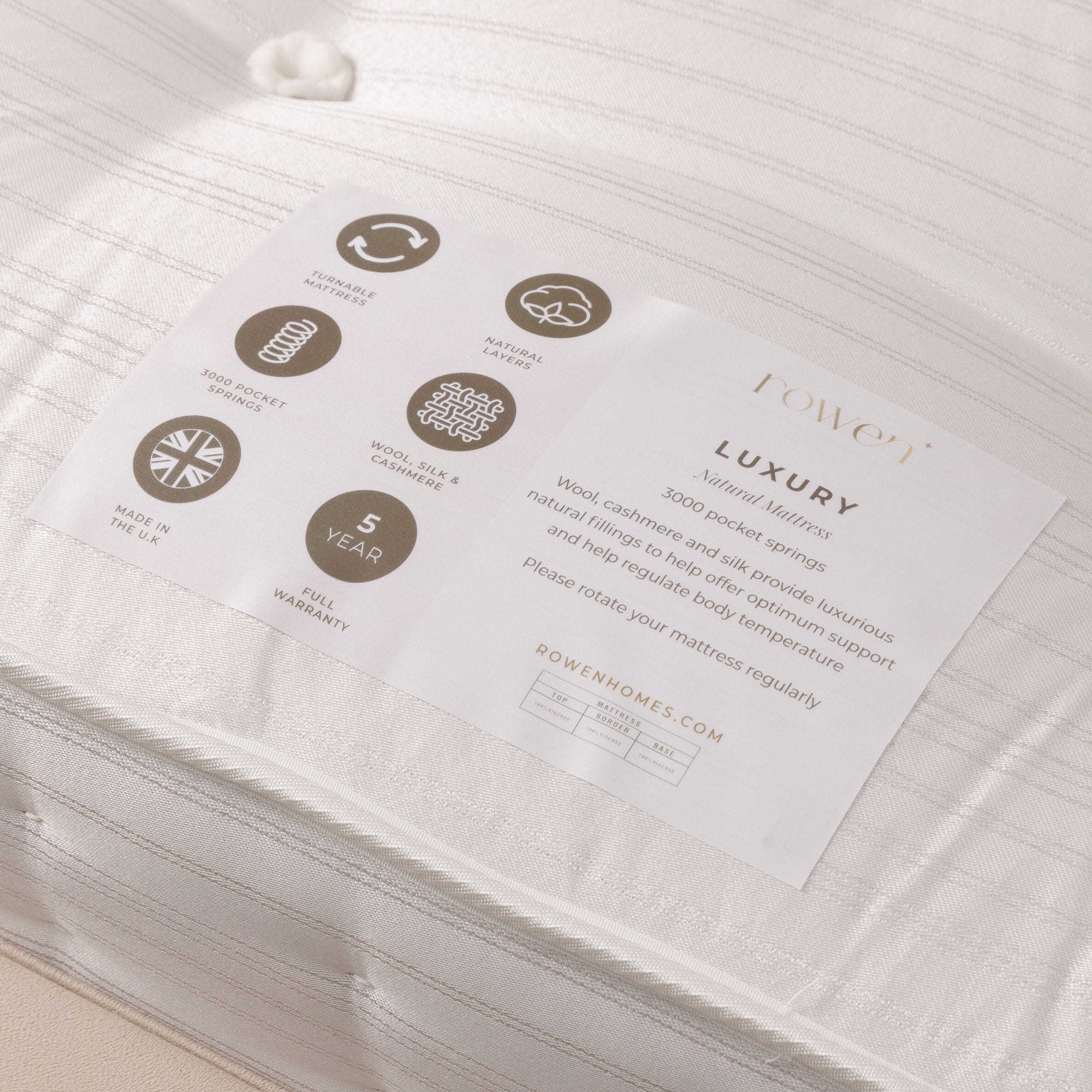 Luxury 3000 Pocket Natural Mattress, With Wool, Silk and Cashmere Made to Order Bed