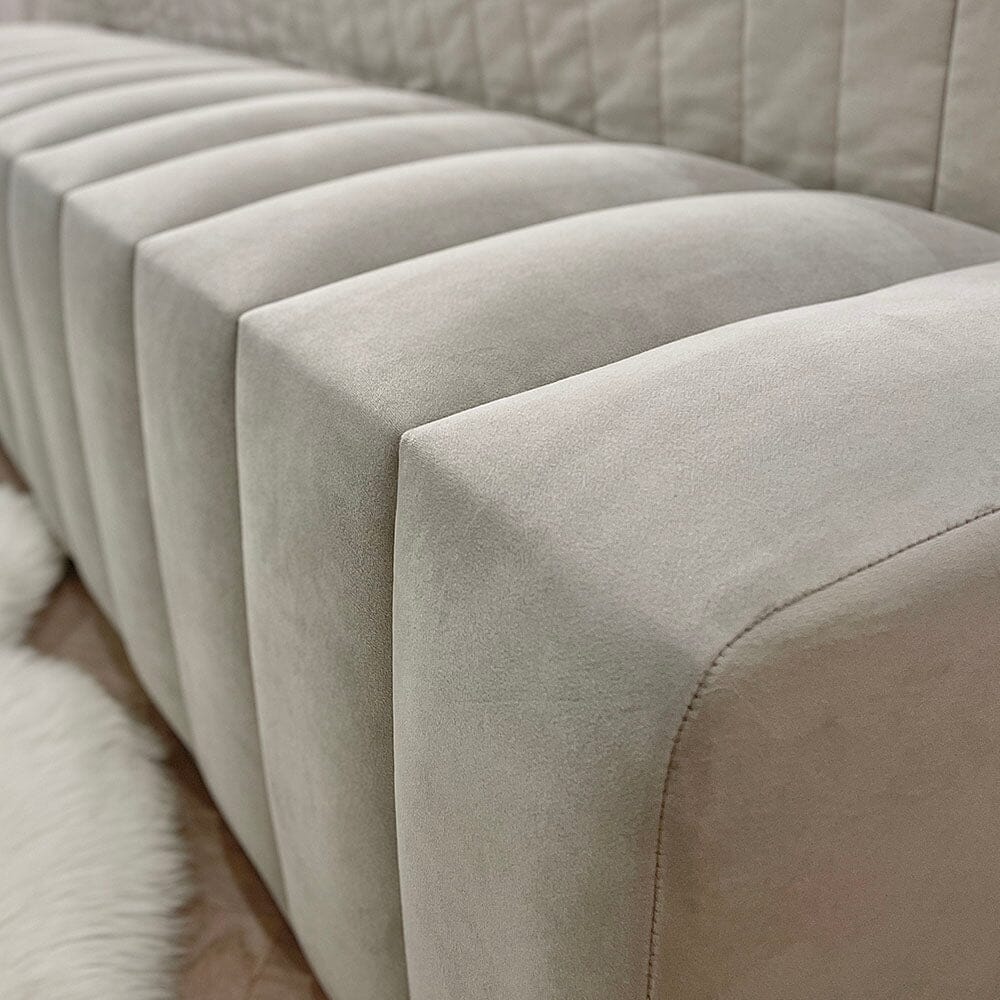 Madeline Silver Velvet & Oyster Luxury Bench