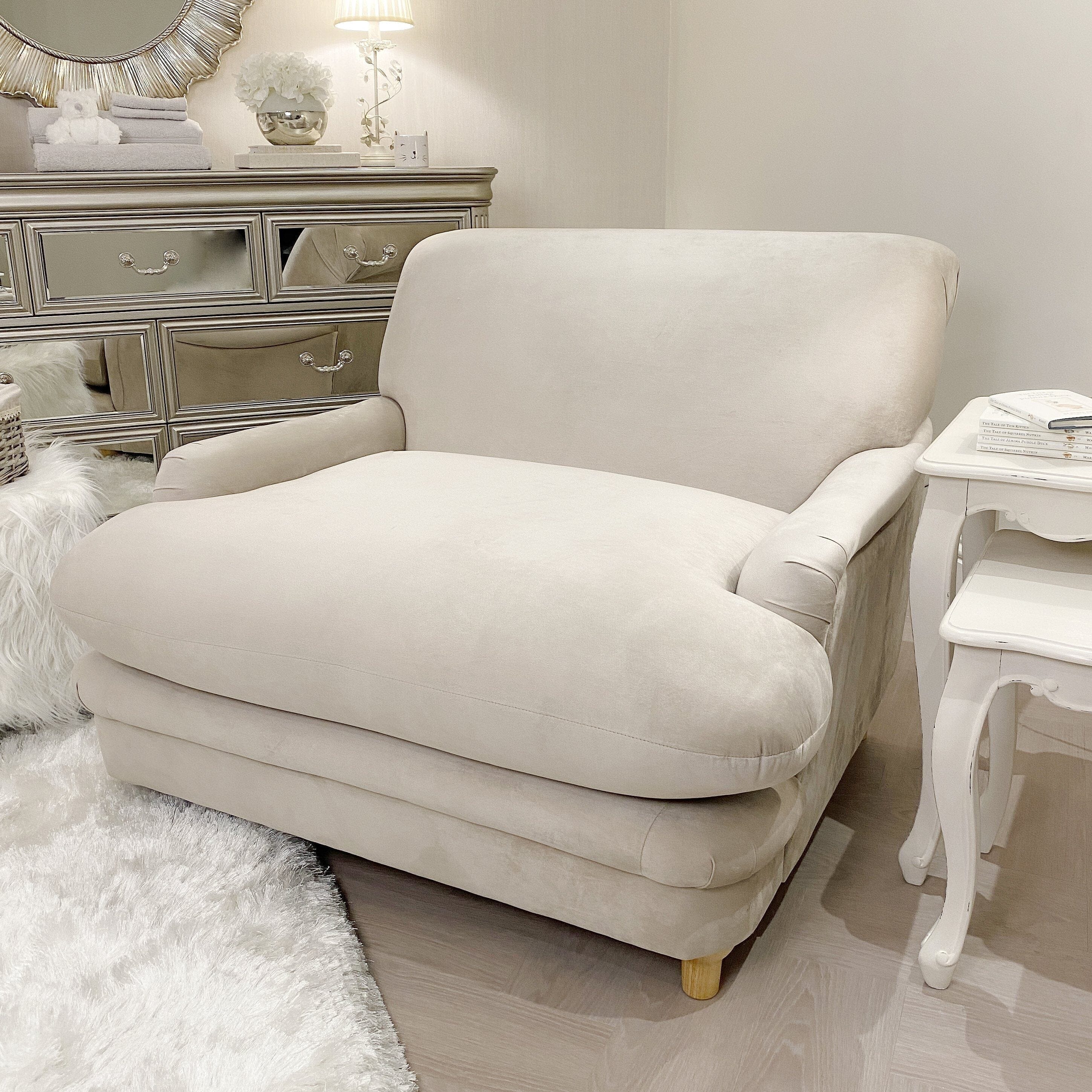 Marshmallow Beige Velvet Squashy Chair Chair