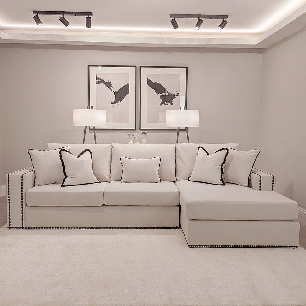 White velvet store sectional sofa