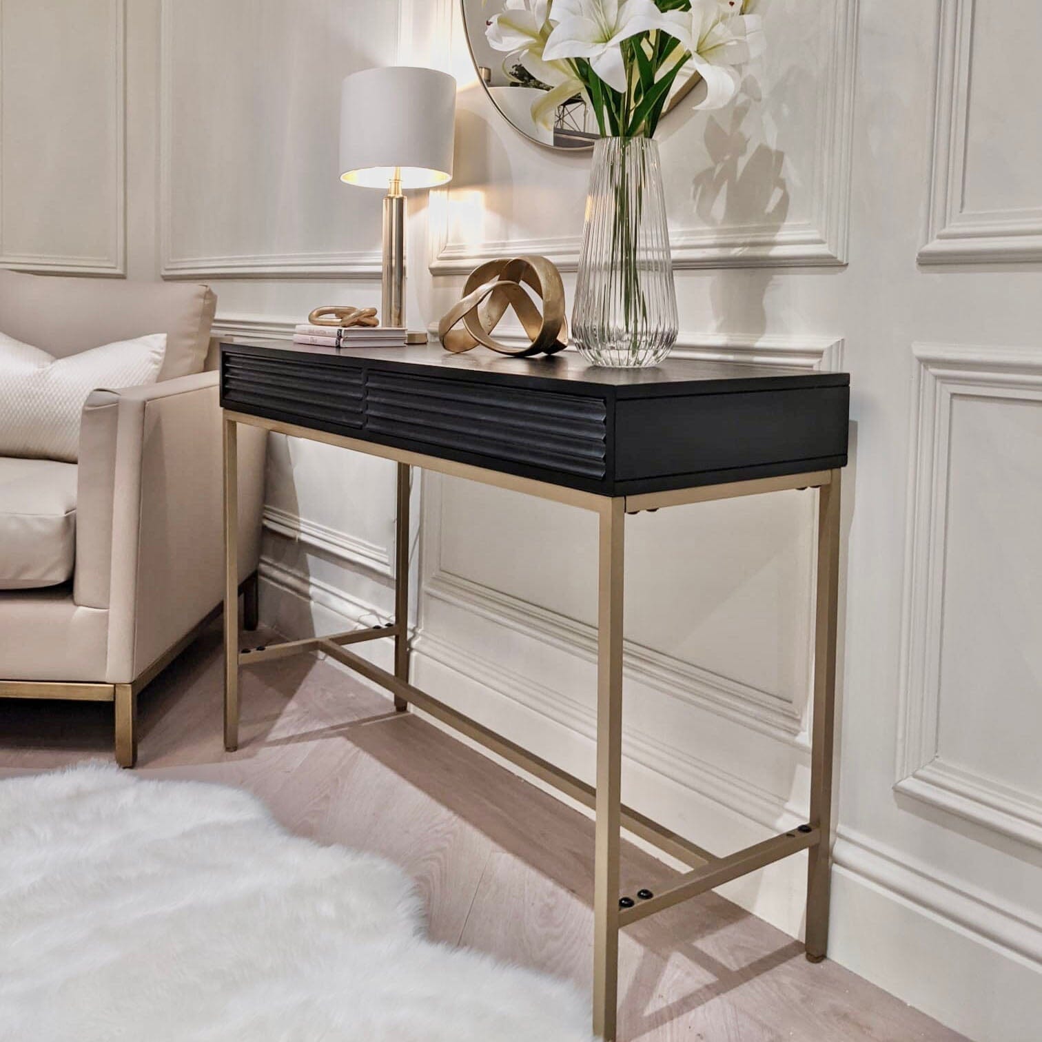 Mayfield Black & Gold Premium Rippled Console Table Console Table