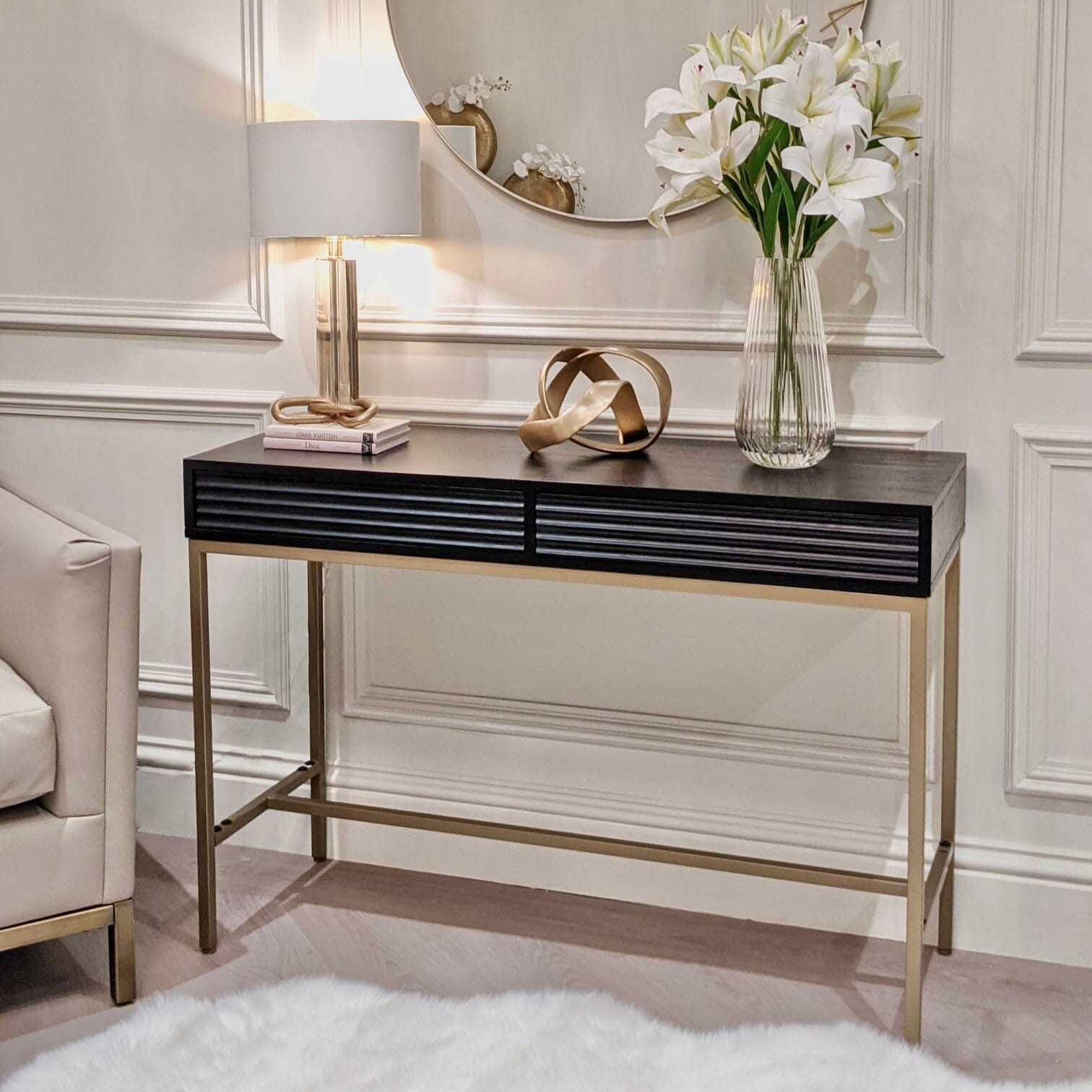 Mayfield Black & Gold Premium Rippled Console Table Console Table
