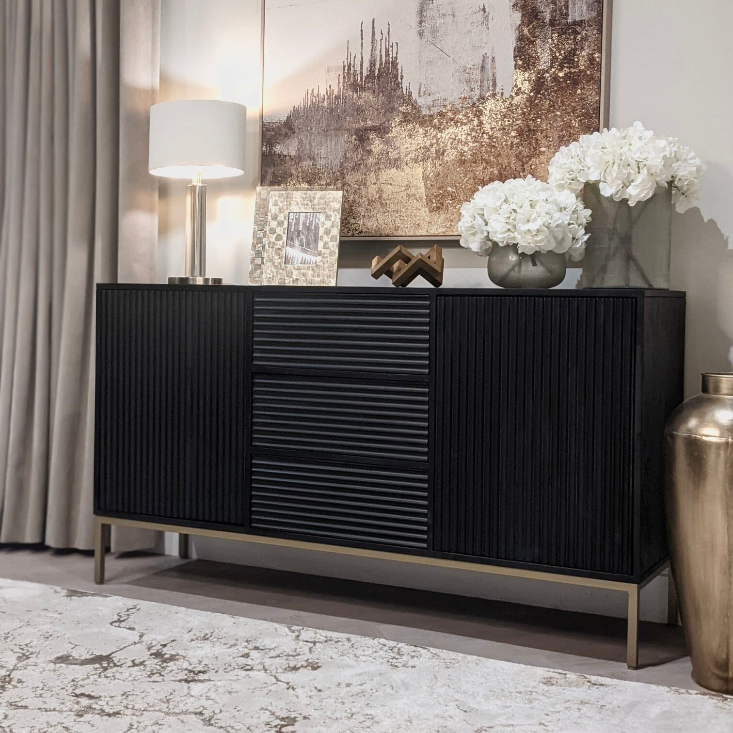 Mayfield Black & Gold Premium Rippled Sideboard Furniture