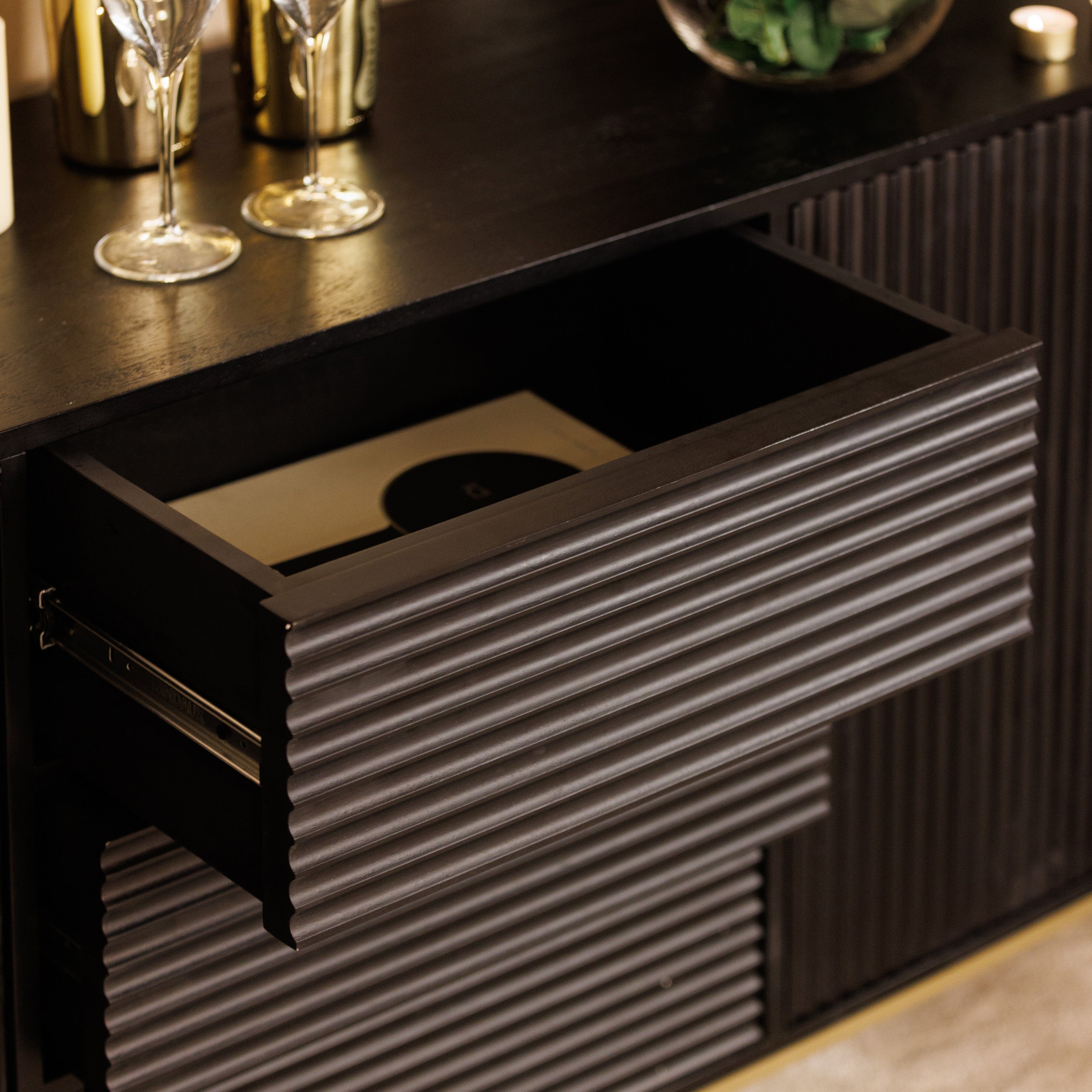 Mayfield Black & Gold Premium Rippled Sideboard Furniture
