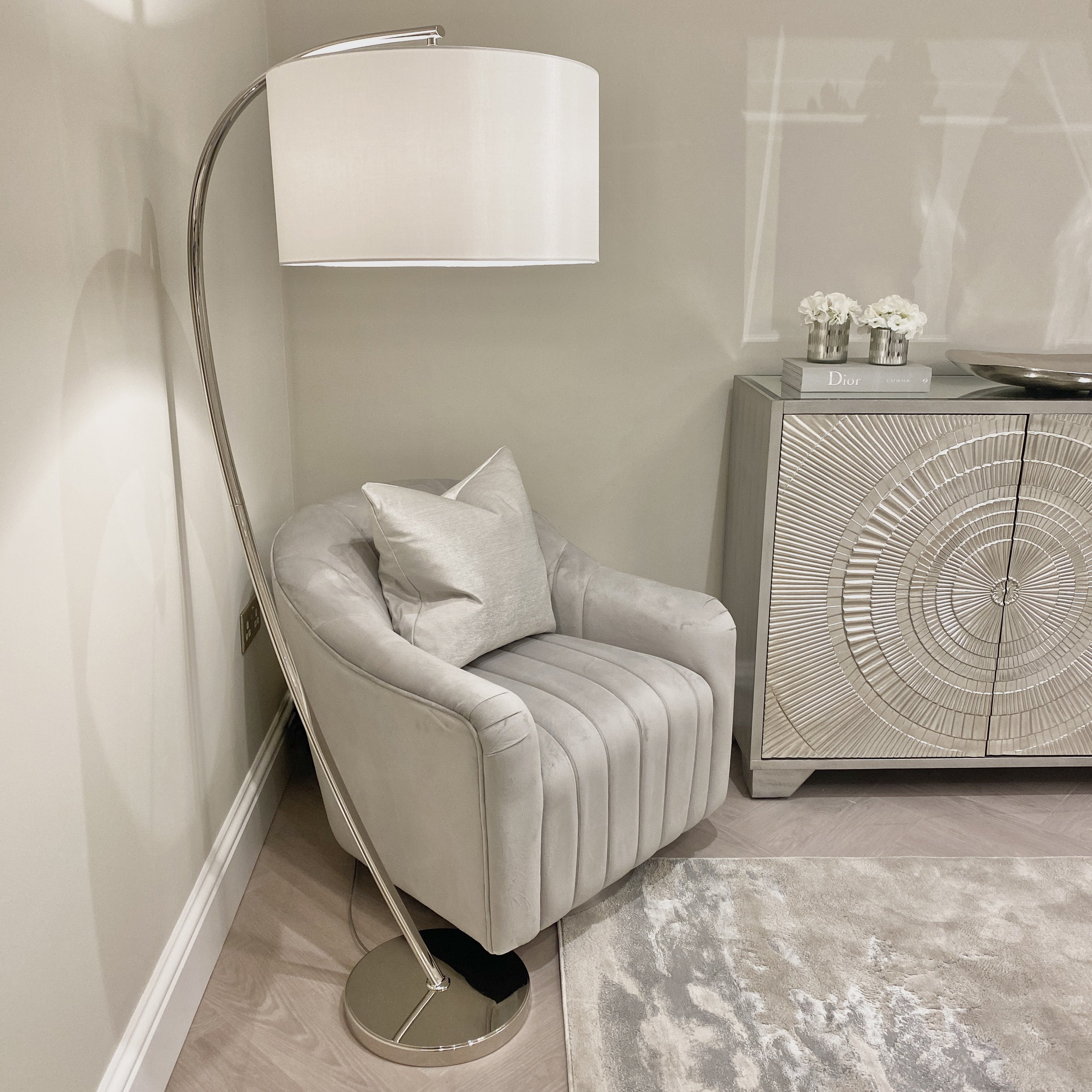 Moreto Silver Floor Lamp with White Shade – Rowen Homes