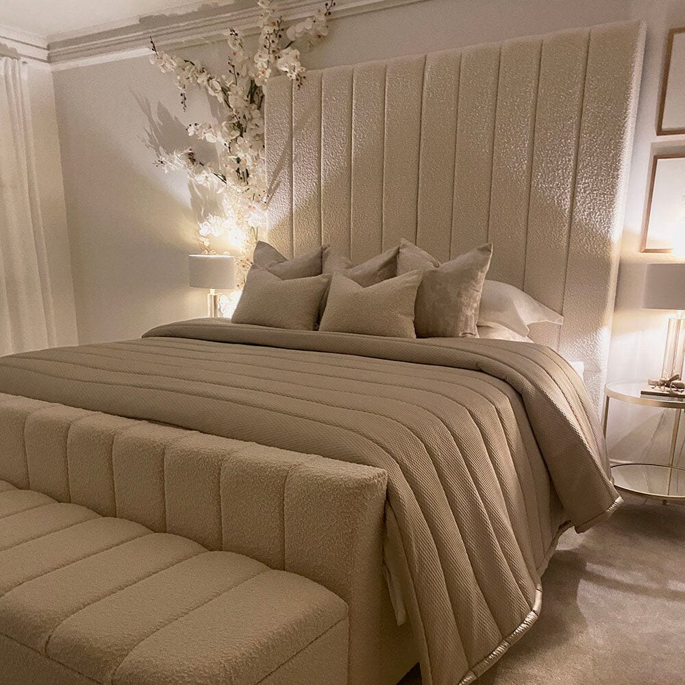 Nori Cream Boucle Luxury Panelled Bed Bed