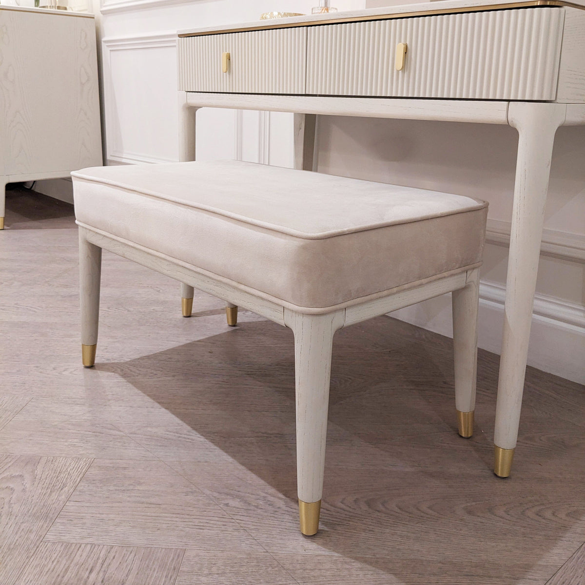 Putney Ivory & Gold Stool Bench