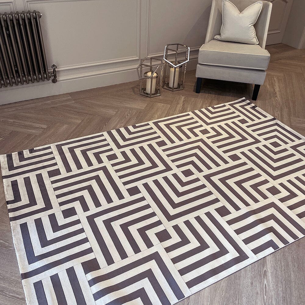 Rosetta Charcoal & Champagne Geometric Patterned Rug Textiles