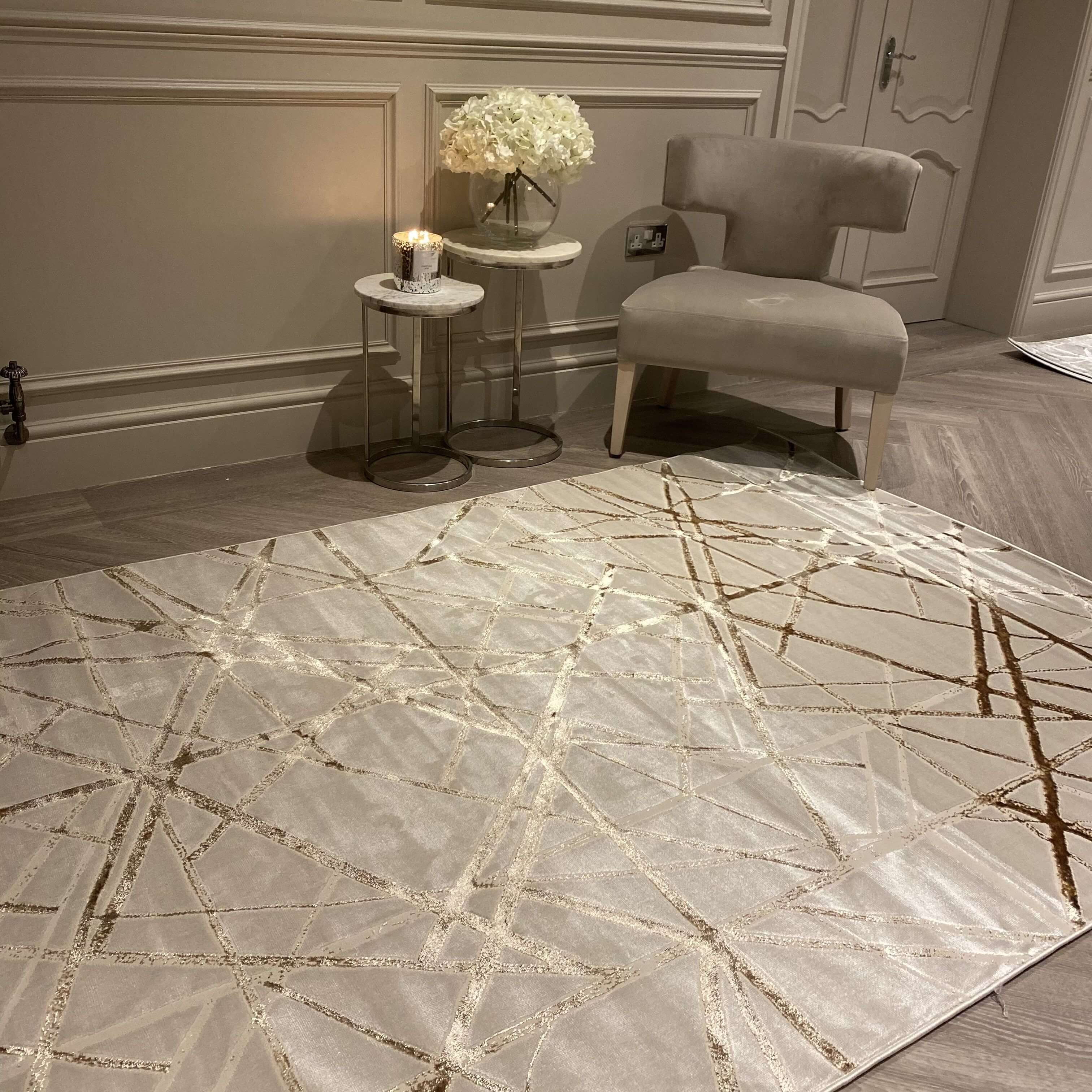 Saints Gold Velvet High Shine Abstract Rug Rug