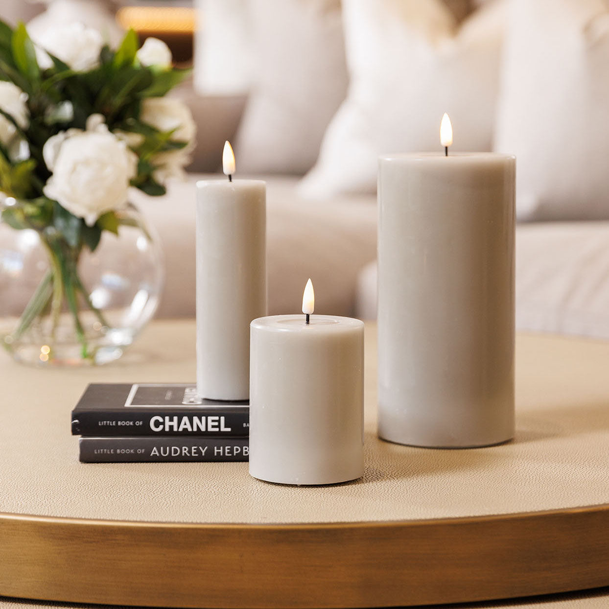 Warm Grey Realistic LED Candle 15cm Rowen Homes