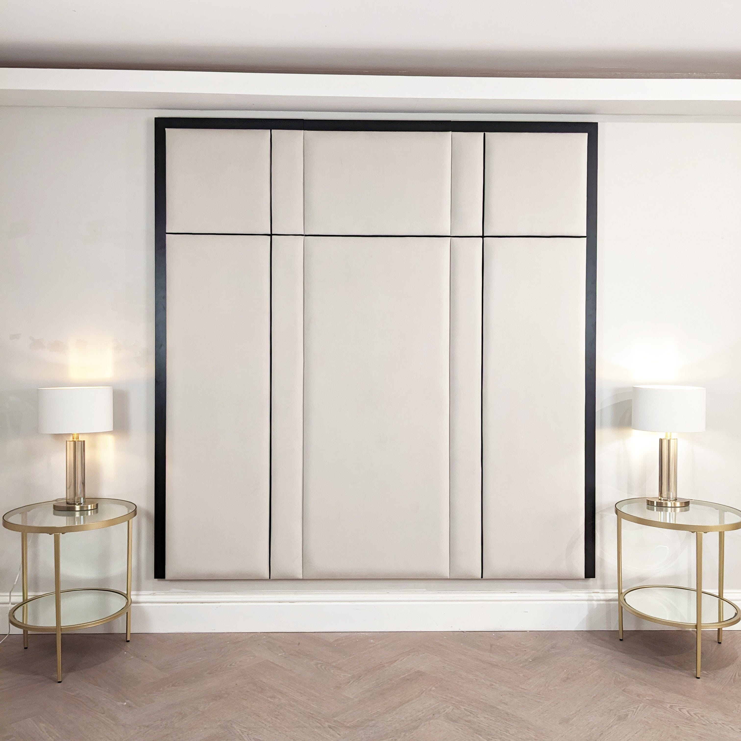Savoy Cream and Black Luxury Piped Velvet Headboard