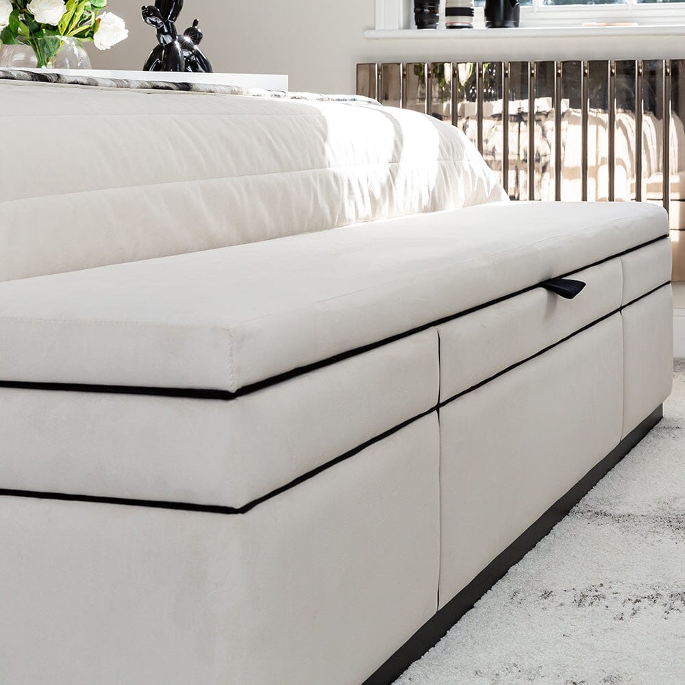 Savoy Cream and Black Luxury Piped Velvet Ottoman Box Made to Order Bench