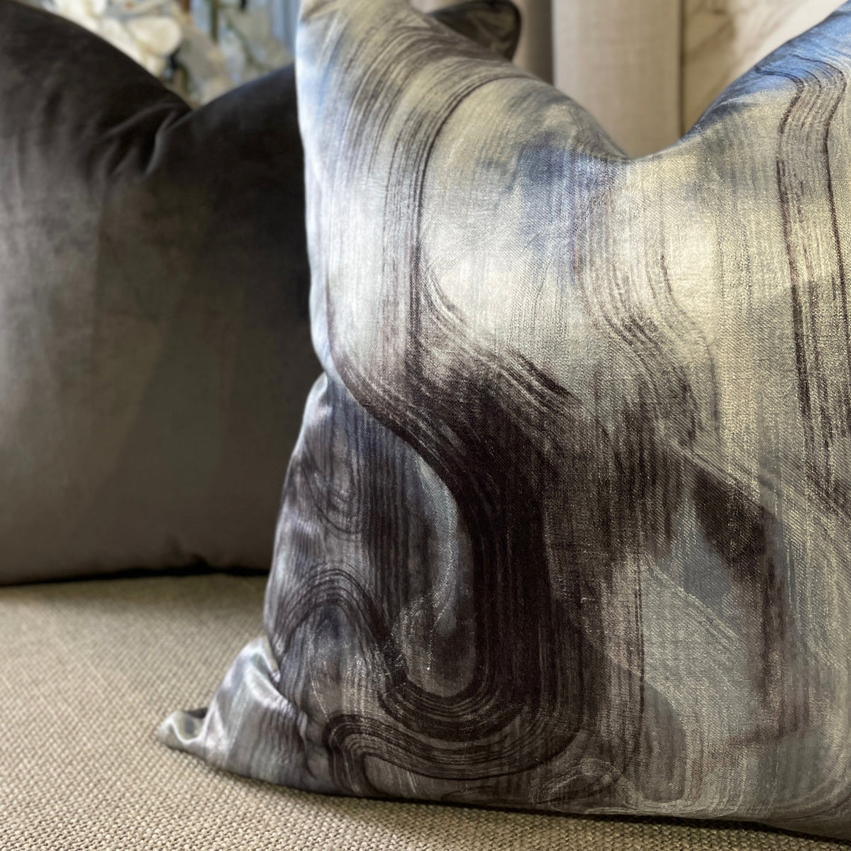 Tessuto Grey & Blue Satin Cushion 50cm x 50cm Cushion