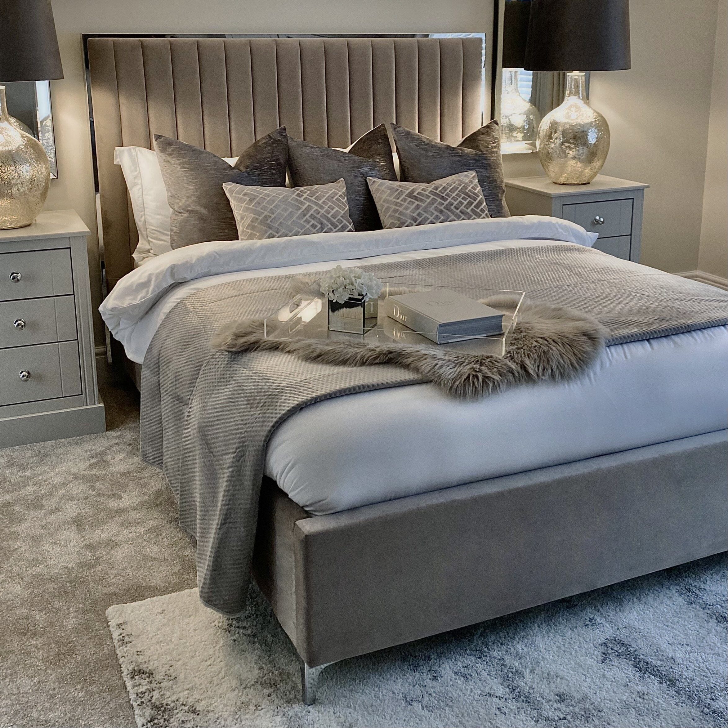 Tiffany Silver Frame Velvet Bed – Rowen Homes
