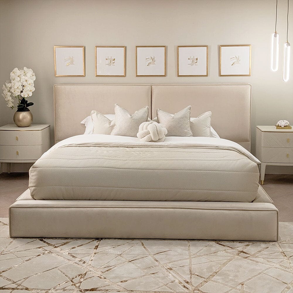 Tropez Vanilla Chunky Piped Velvet Bed – Rowen Homes