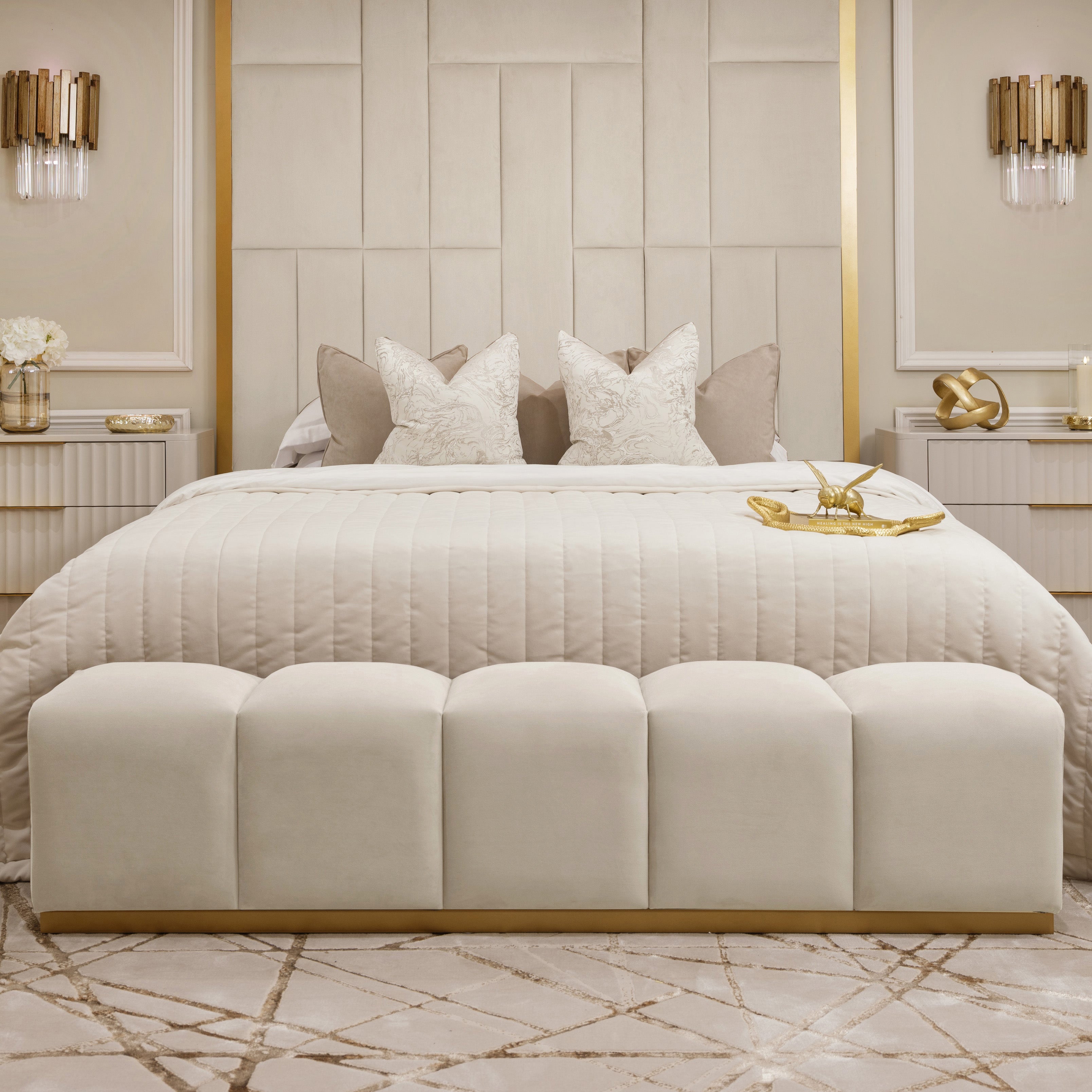 Venus Cream & Gold Premium Upholstered Bench Bench