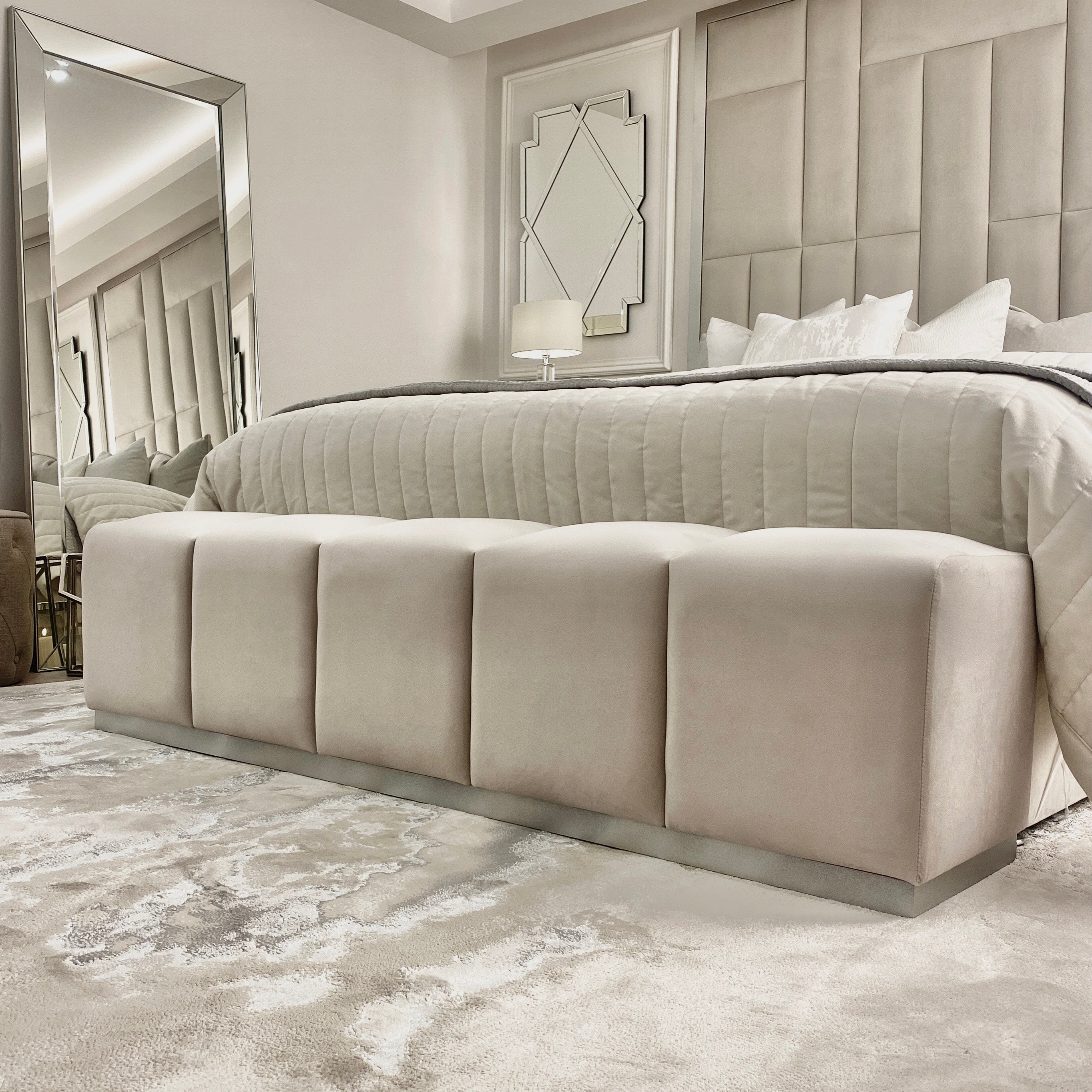 Venus Smoke & Silver Premium Upholstered Bench Furniture